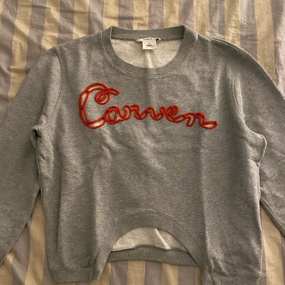 Carven Cropped Cut Out Grey Sweatshirt Sweater, Size Medium 38/40 - Picture 4 of 7